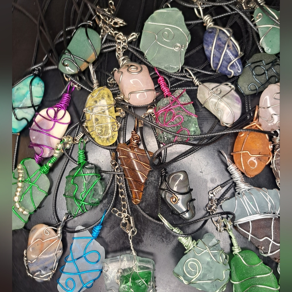 Crystal Necklaces Sea Glass Necklaces Bundle Lot Of 4. *NEW Handmade Jewelry